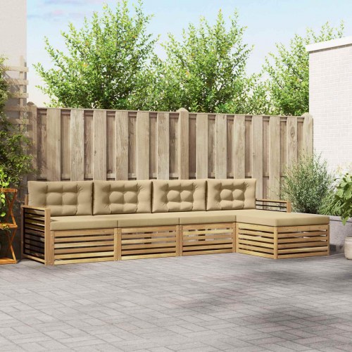 Udendørs sofagruppe med pude 5 stk Hvid og Beige Polyester