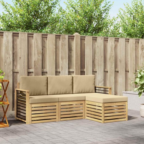 Udendørs sofagruppe med pude 4 stk Hvid og Beige Polyester