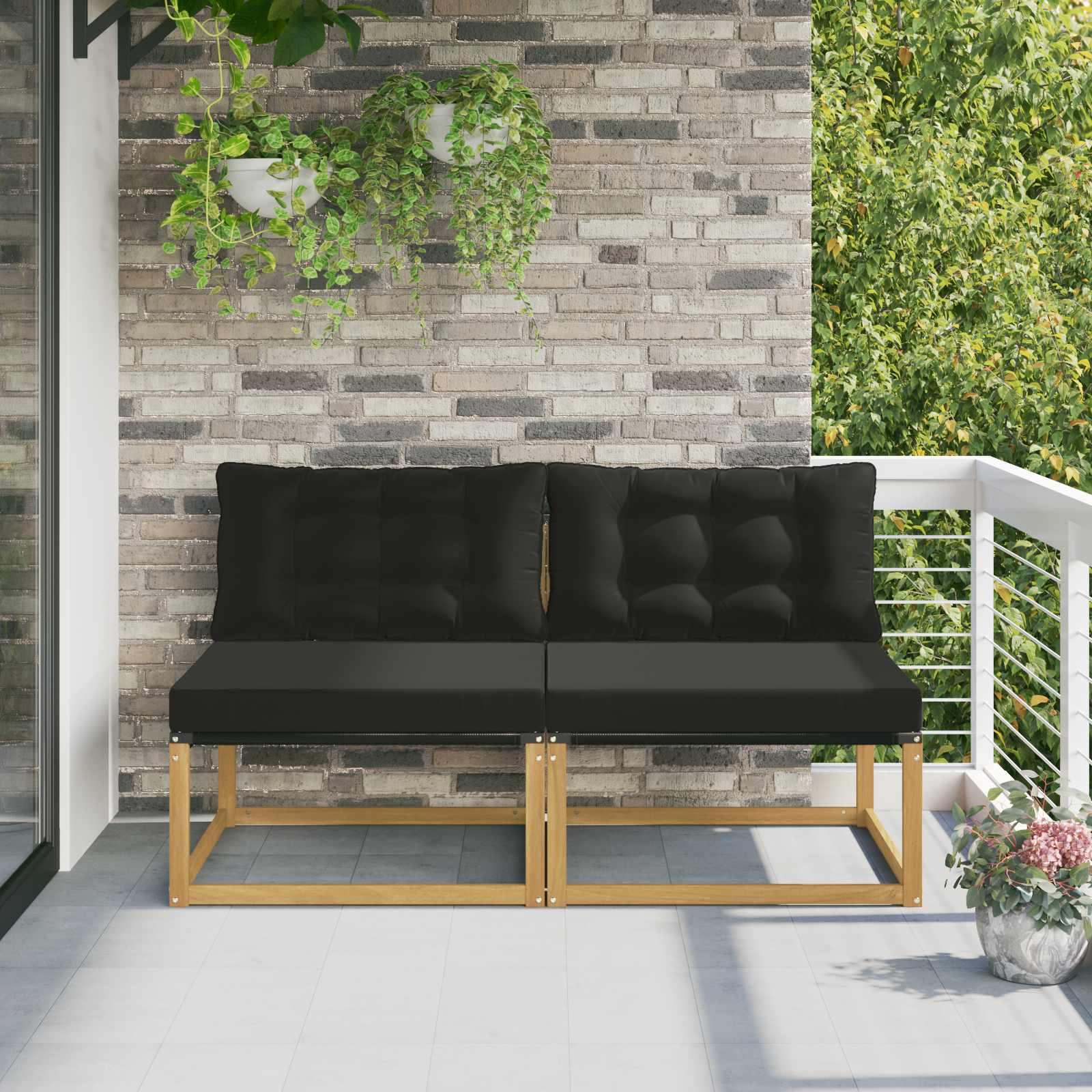 Udendørs Mellem Sofa Massiv akacietræ og Textilene Hvid