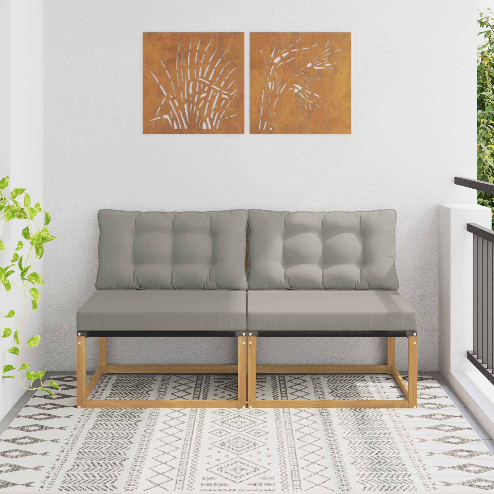 Udendørs Mellem Sofa Massiv akacietræ og Textilene Hvid