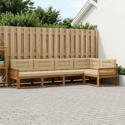 Udendørs sofagruppe med pude 5 stk Naturlig og Beige