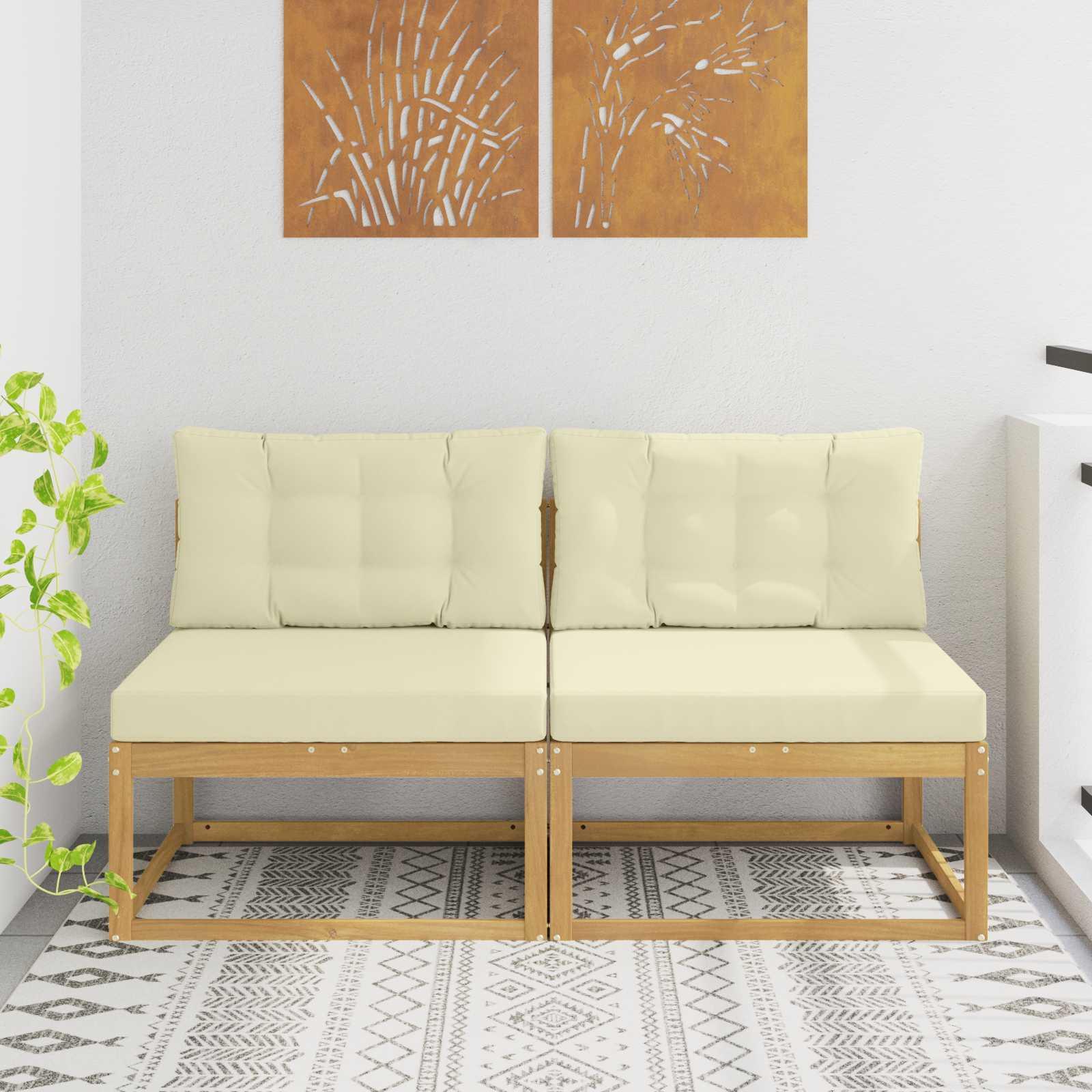 2 Stk Udendørs Mellem Sofa Polyester Hvid billede