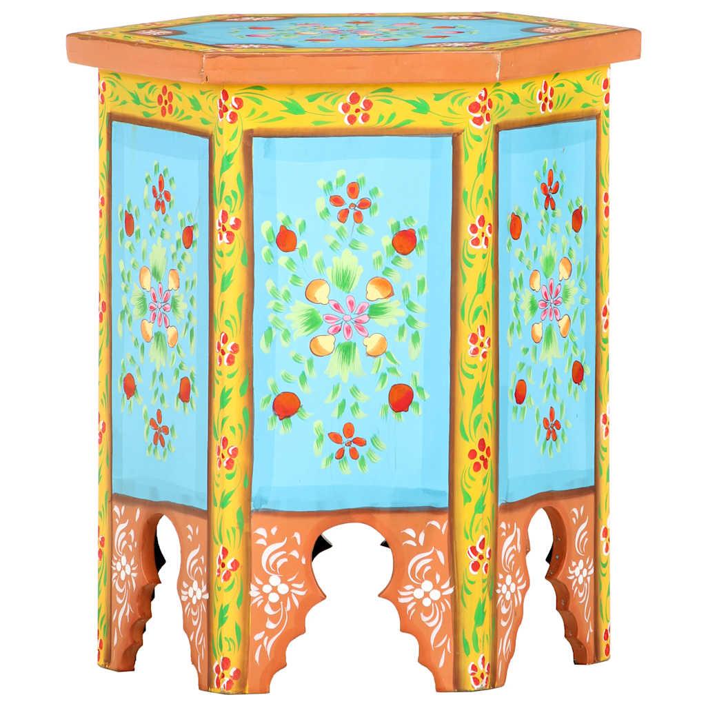 Håndmalet sidebord 38x33x42 cm massivt mangotræ flerfarvet billede