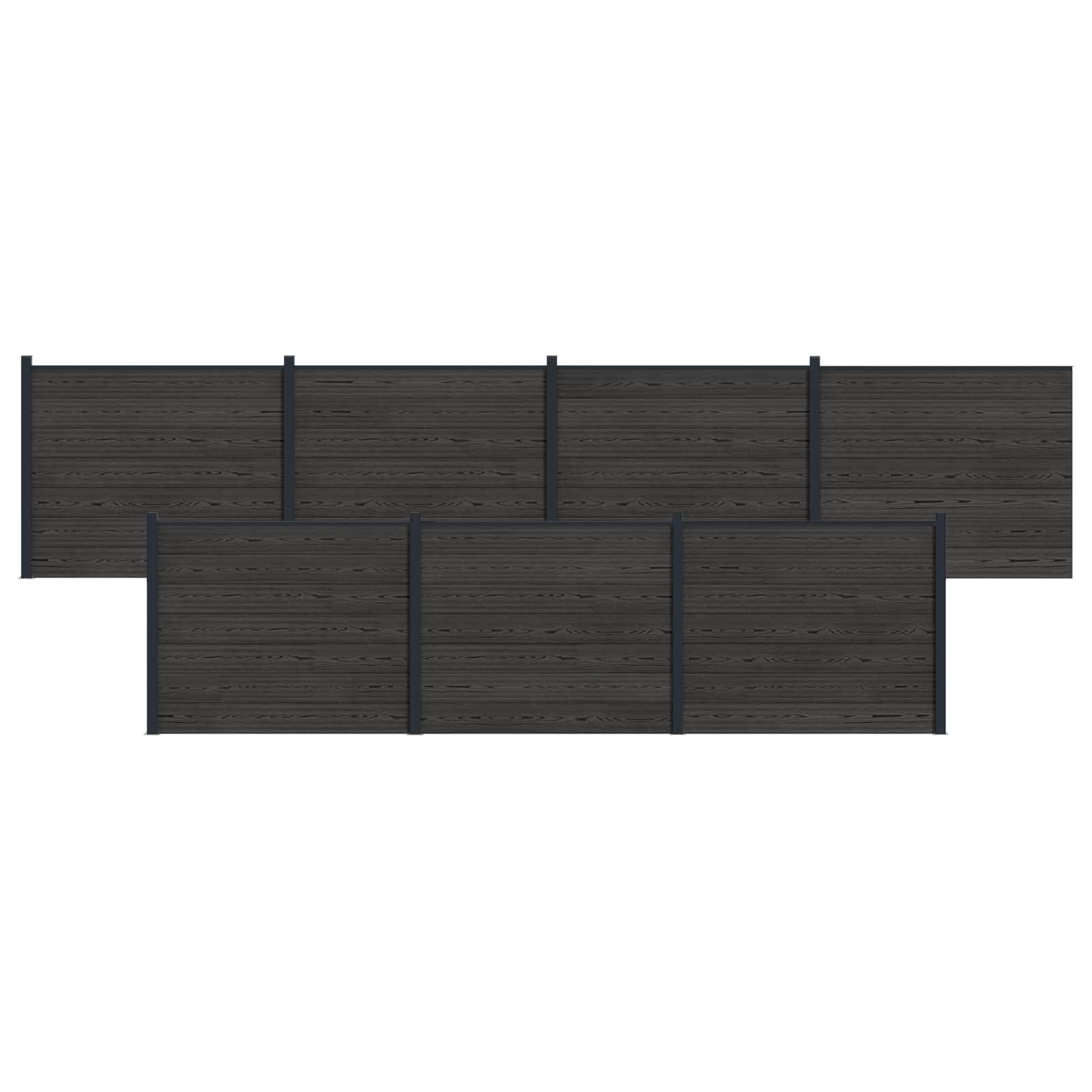 Hegnspanel 7 stk WPC og Aluminium Sort