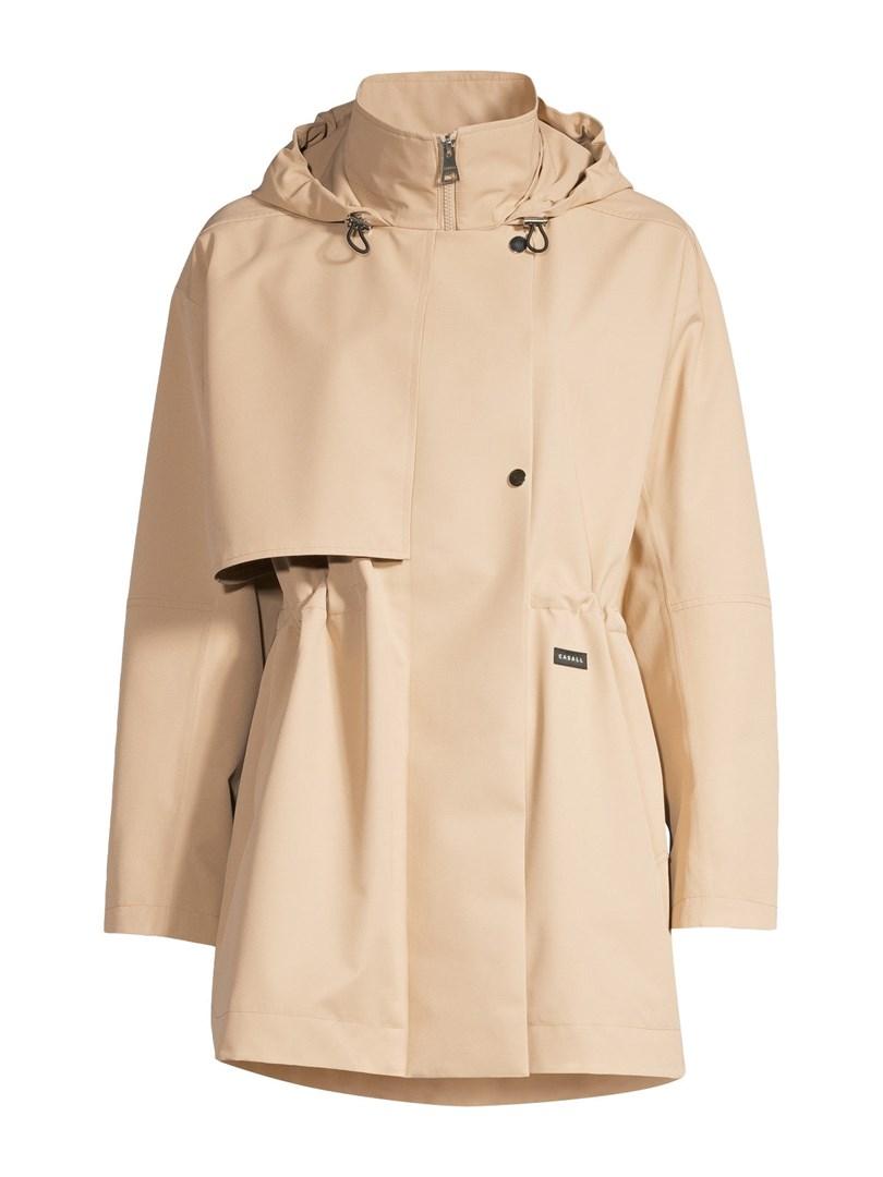 Scandi trench regnfrakke - beige dame poncho/kappe-stil