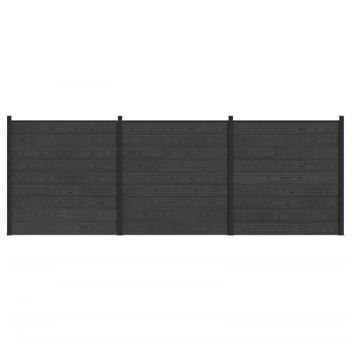 Hegnspanel 3 stk WPC og Aluminium Sort