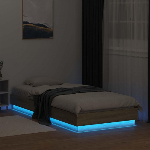 Senge ramme med LED Sonoma-eg 80 x 200 cm Konstrueret træ