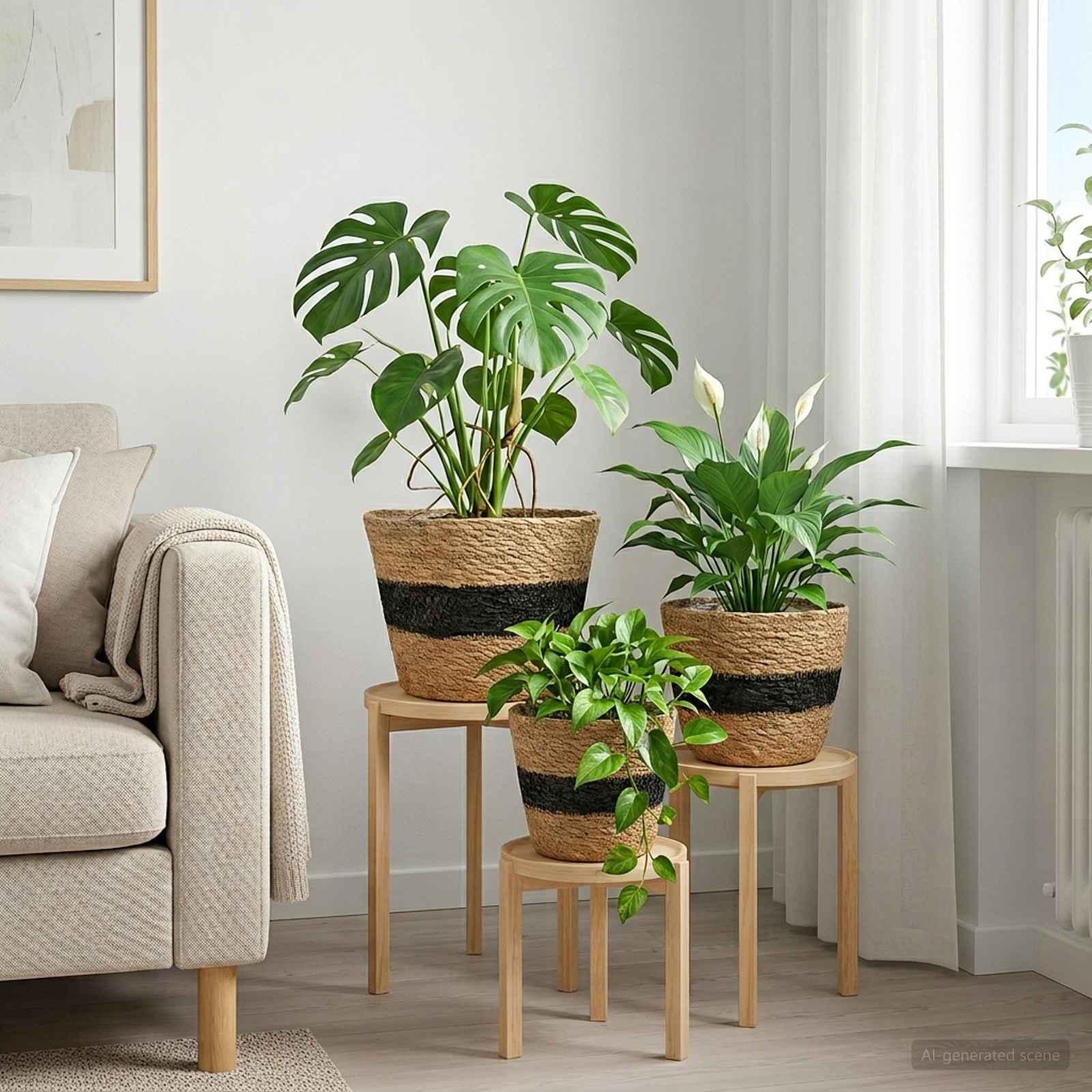 Søgræs Planterkurve 3 stk Naturfarvet og sort Ø26 x 19 cm