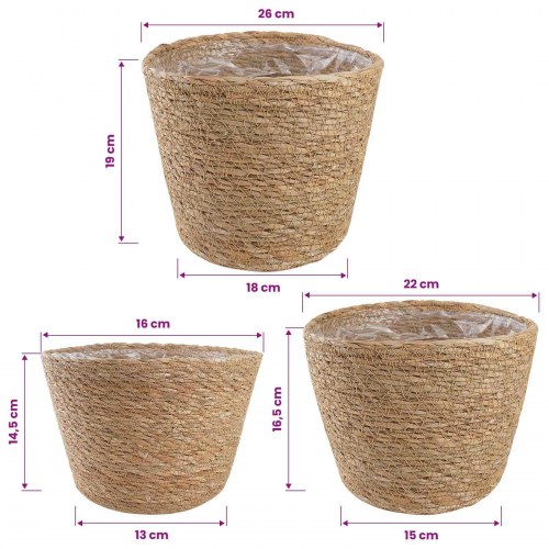Søgræs Planterkurve 3 stk Naturfarvet Ø26 x 19 cm 100% Søgræs