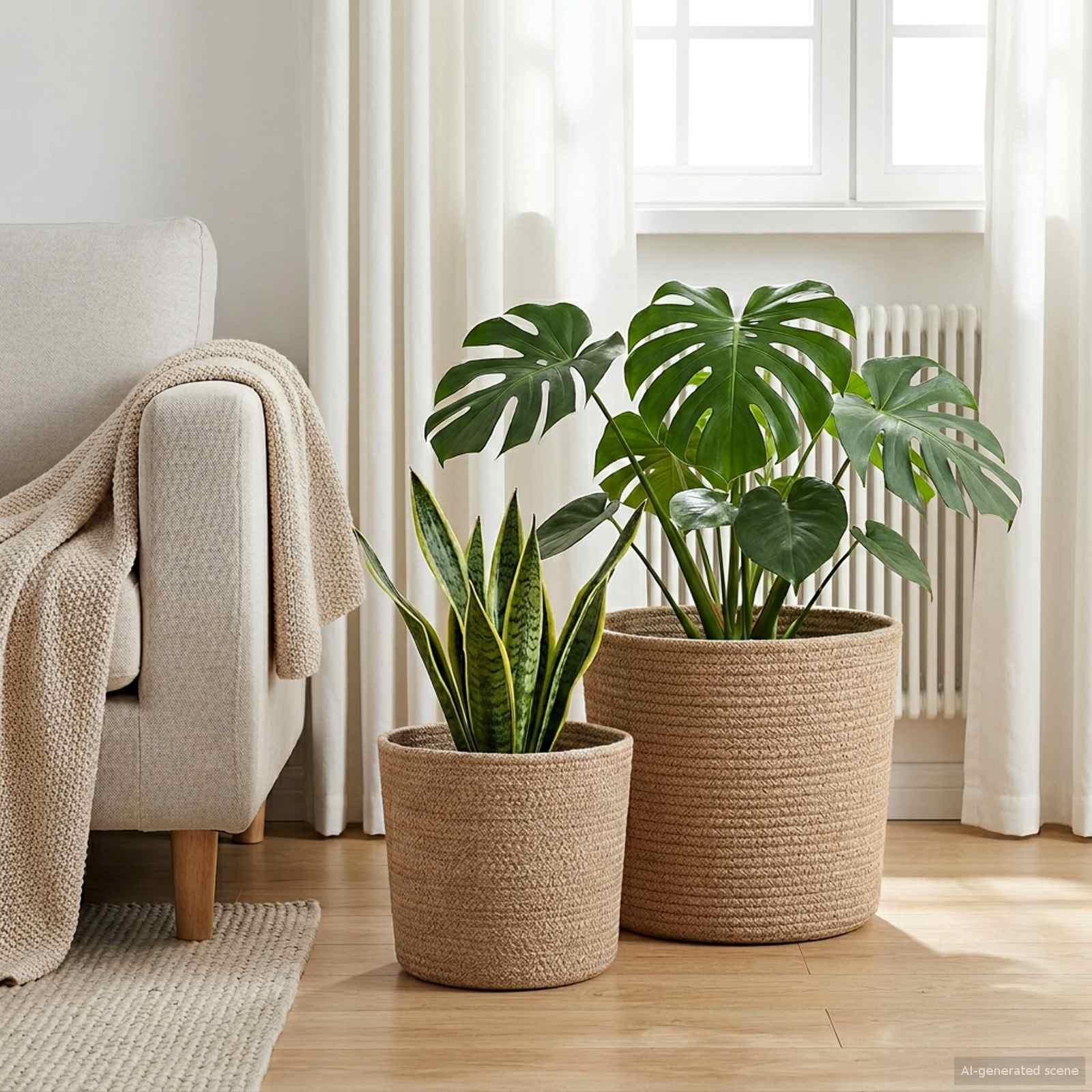 Plantepotte Sæt 2 stk Naturfarvet Ø 28 x 28 cm 100% Tossa Jute
