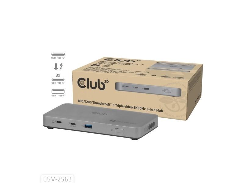 Club 3D CSV-2563 Thunderbolt 5 hub - 5‑i‑1 med tredobbelt video op til 5K/60 Hz