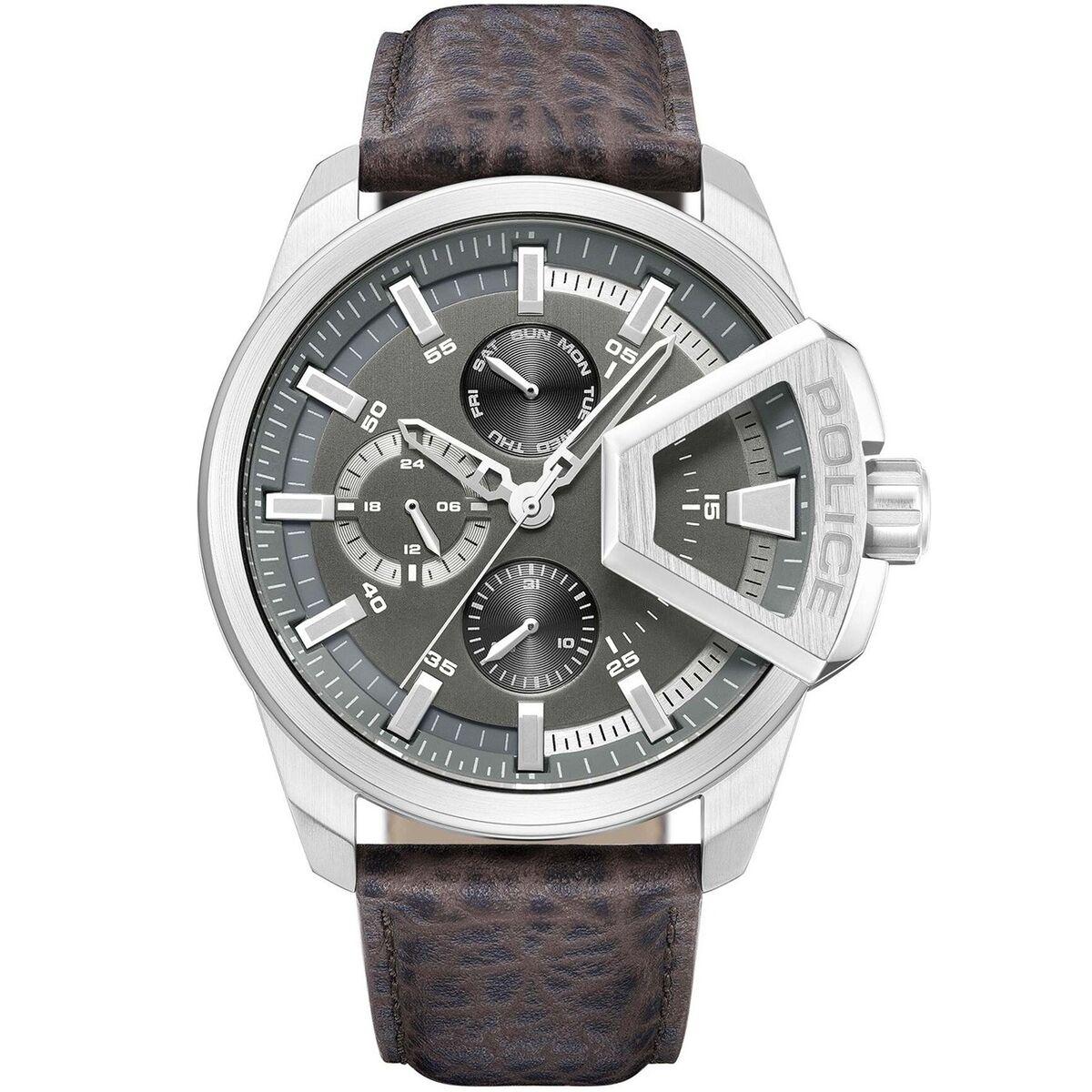 Police PEWJF0005703 herreur - 46 mm, brun læderrem