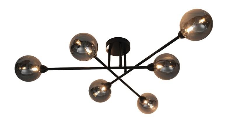 Loftlampe Bora - 6 x G9, sort med røgfarvede glas billede