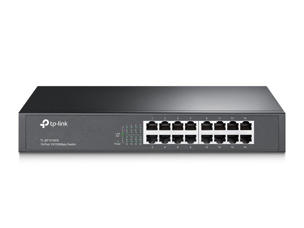 TP-Link TL-SF1016DS - 16-port unmanaged Fast Ethernet switch, 1U, sort
