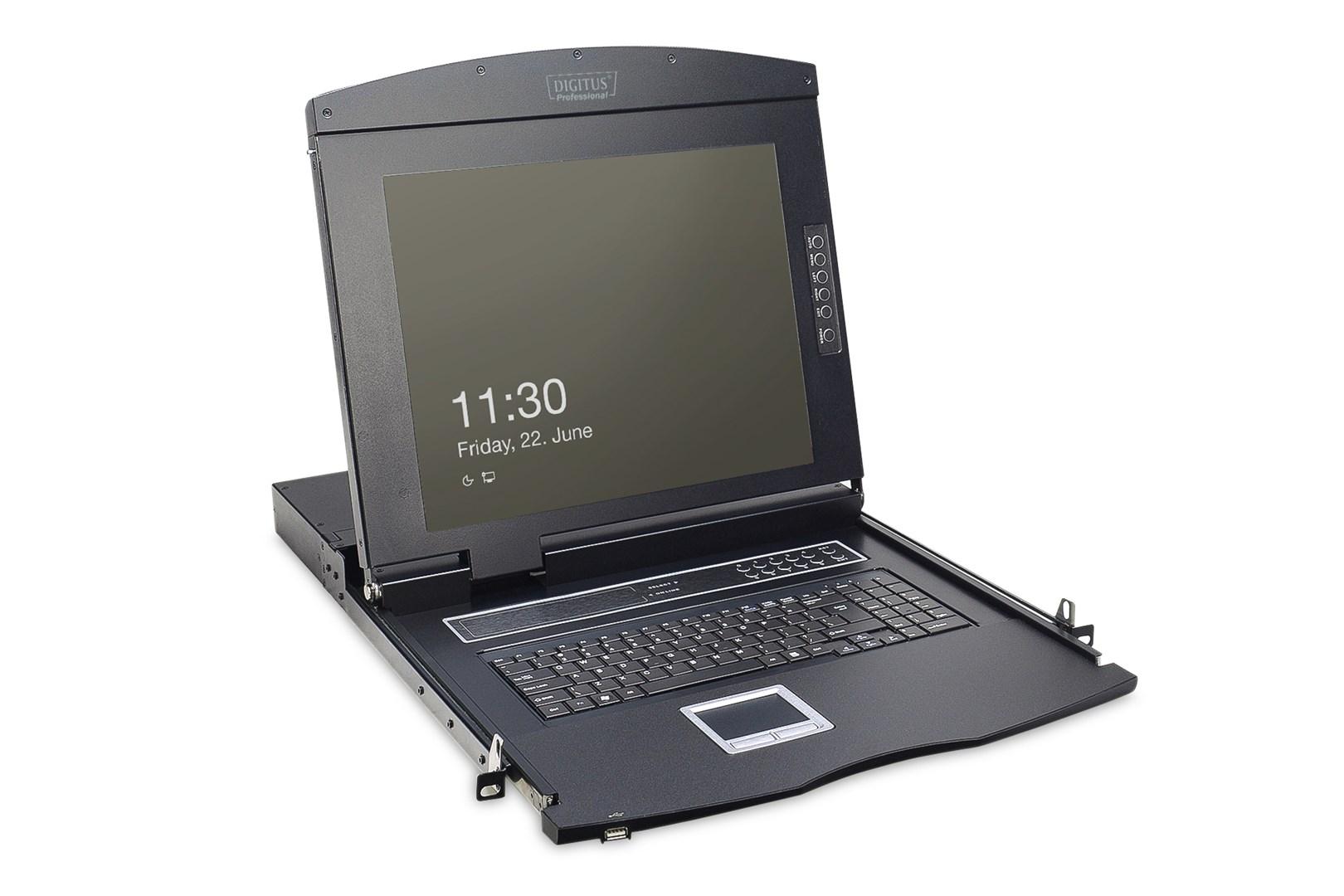 DIGITUS modulær rack-konsol 17" TFT med 8-port KVM og touchpad