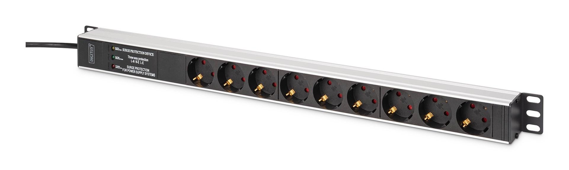 DIGITUS DN-95438 PDU - 9 schuko-udtag, 1U, sort/sølv