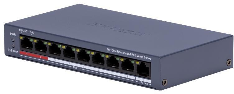 Hikvision DS-3E0109P-E/M(C) - 8‑port 10/100 PoE switch med uplink