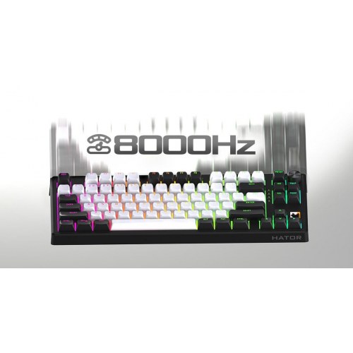 HATOR Skyfall 80 MAG ULTIMA 8K - trådløst gamingtastatur, USB/RF/Bluetooth, RGB, US ANSI - Sort/Hvid