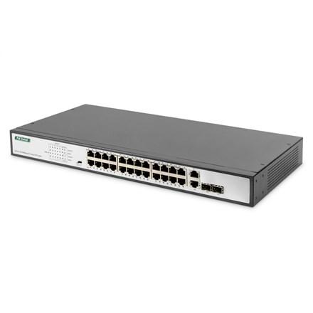 DIGITUS DN-95343 - 24-port Fast Ethernet PoE switch + 2 combo, 370 W, unmanaged
