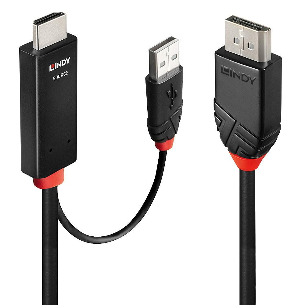 LINDY HDMI til DisplayPort kabel 1 m - aktiv 4K 60 Hz