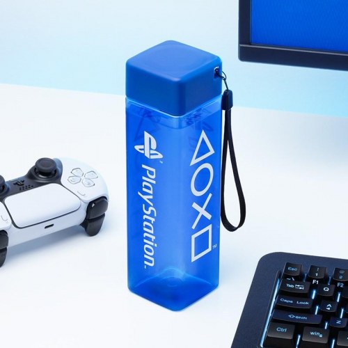 Paladone PlayStation drikkeflaske 500 ml - blå, firkantet med håndledsrem