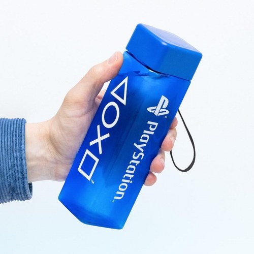 Paladone PlayStation drikkeflaske 500 ml - blå, firkantet med håndledsrem