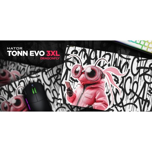 HATOR Tonn EVO 3XL Dragonfly - stor gaming-musemåtte, multicolor (100 × 55 cm)