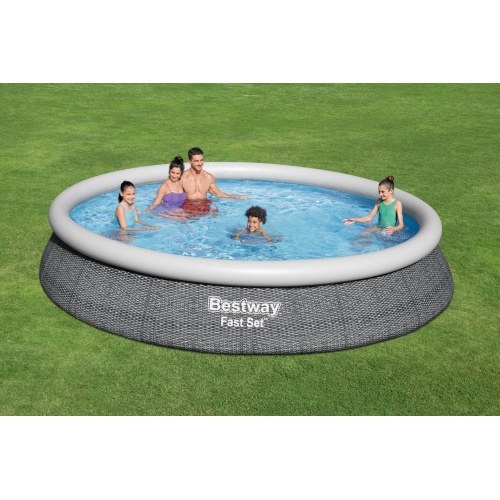 Bestway Fast Set rund oppustelig pool - 4,57 m × 84 cm, grå