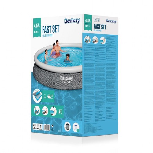 Bestway Fast Set rund oppustelig pool - 4,57 m × 84 cm, grå