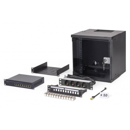 DIGITUS netværkssæt 10" - vægskab 6U, 31,5×30,0 cm (B×D), sort