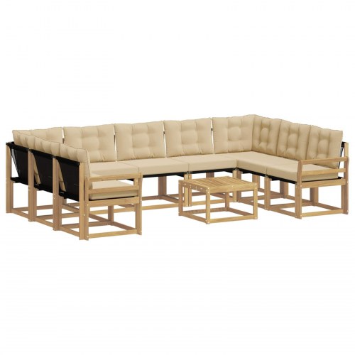 Udendørs sofagruppe med pude 10 stk Hvid og Beige
