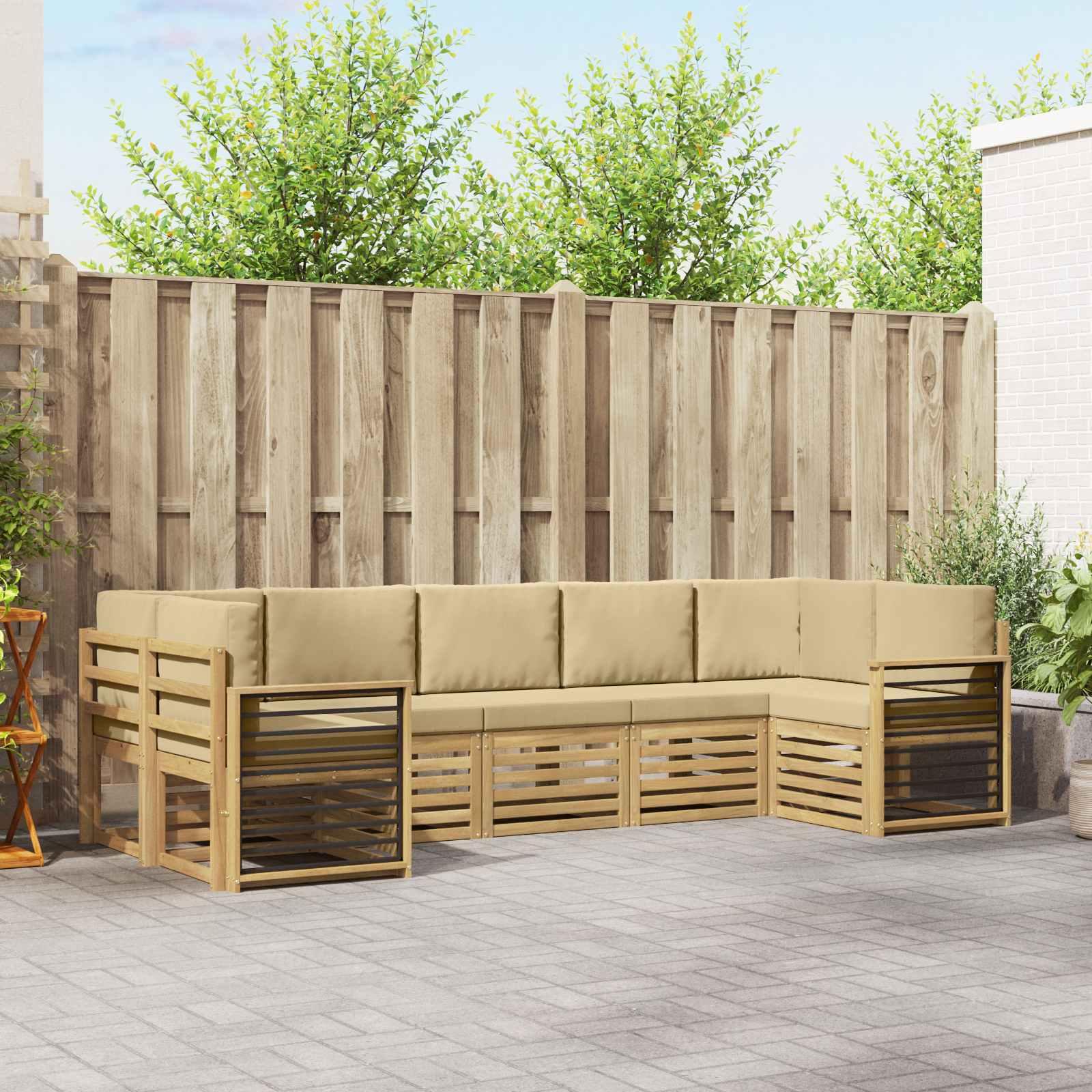 Sektionalsofa sæt 7 stk Hvid og Beige 304 x 128,5 x 73 cm