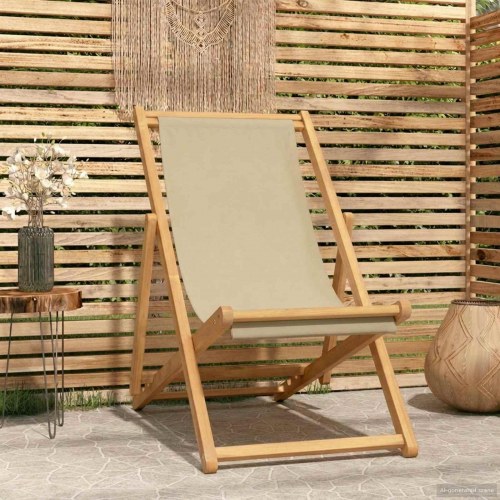 Strandstol Beige Massiv Teaktræ