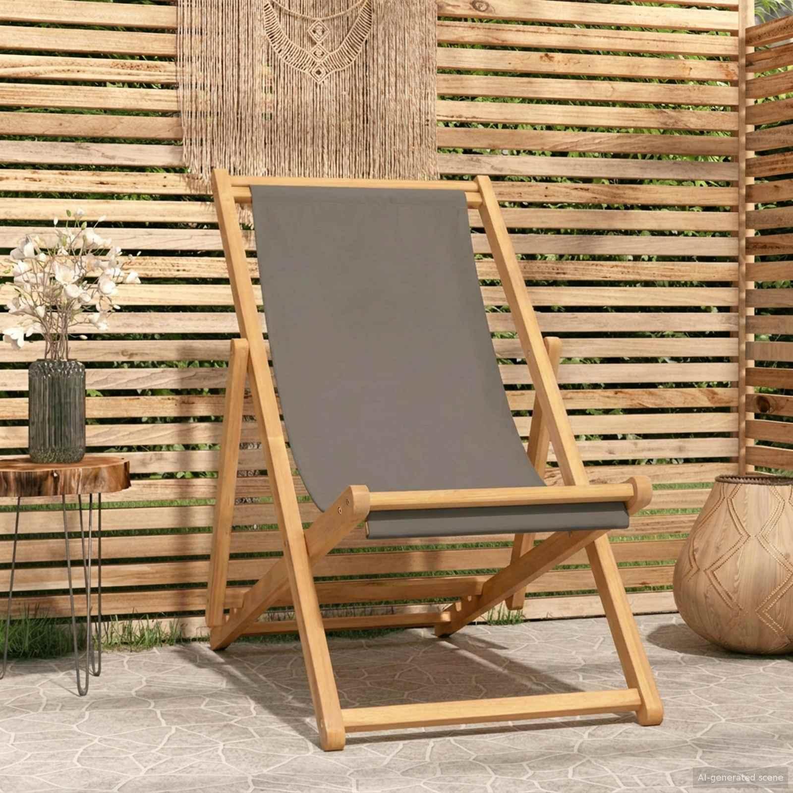 Strandstol Gråbrun Massiv Teaktræ