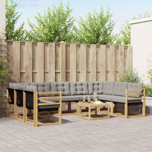 Udendørs sofagruppe med pude 10 stk Hvid og lysegrå