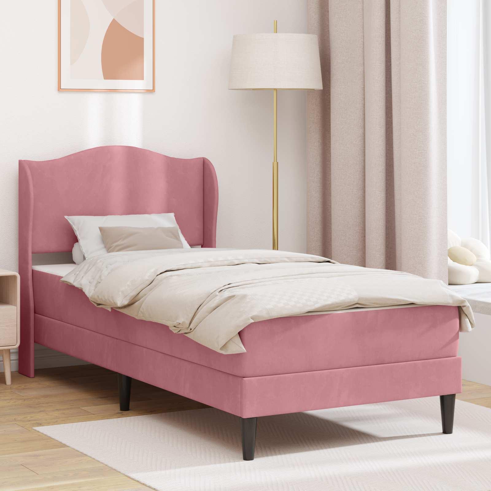 Sengestel med hovedgærde Lyserød 90 x 190 cm Fløjl