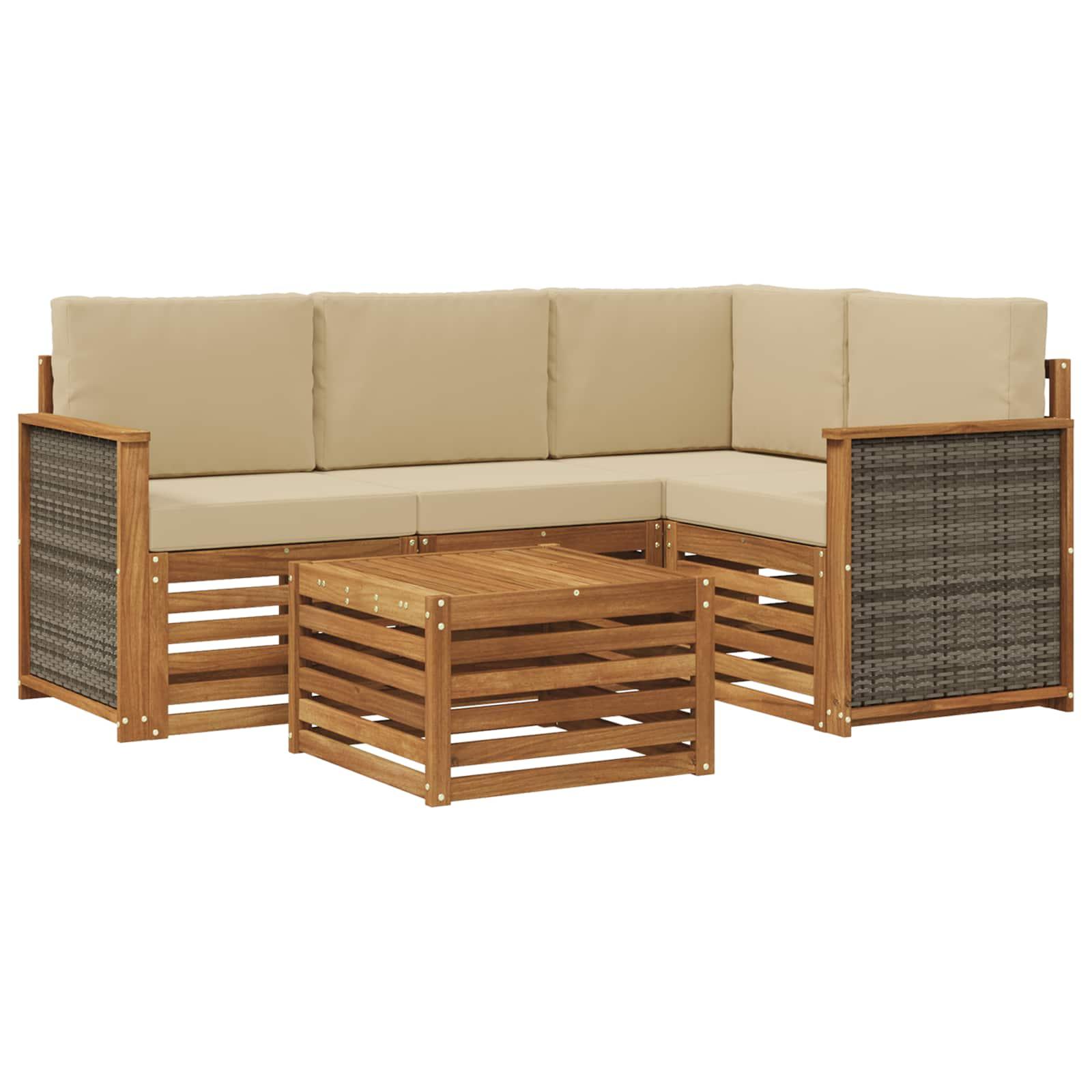 Udendørs sofagruppe 5 stk Naturlig og Beige 59 x 59 x 37 cm
