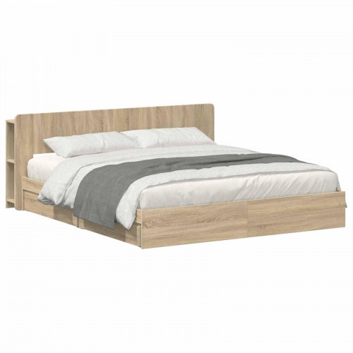 Sengestel med opbevaring Sonoma-eg 180 x 200 cm Konstrueret træ