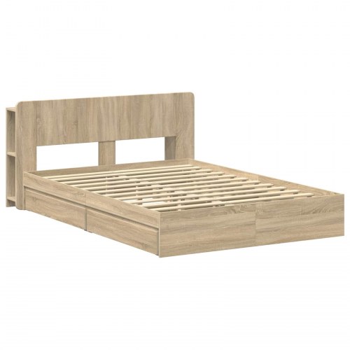 Sengestel med opbevaring Sonoma-eg 150 x 200 cm Konstrueret træ