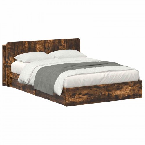 Sengestel med opbevaring Røget eg 135 x 190 cm Konstrueret træ