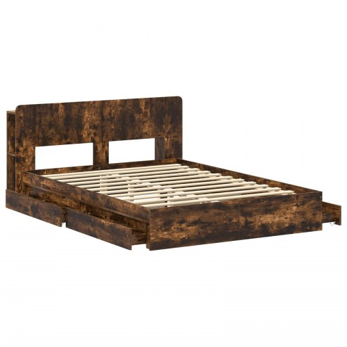 Sengestel med opbevaring Røget eg 135 x 190 cm Konstrueret træ