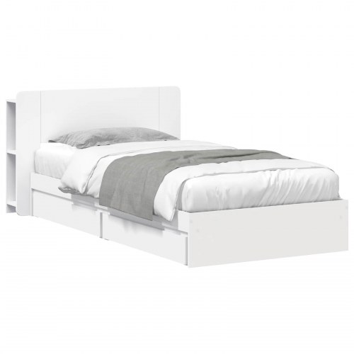 Sengestel med opbevaring Hvid 90 x 200 cm Konstrueret træ