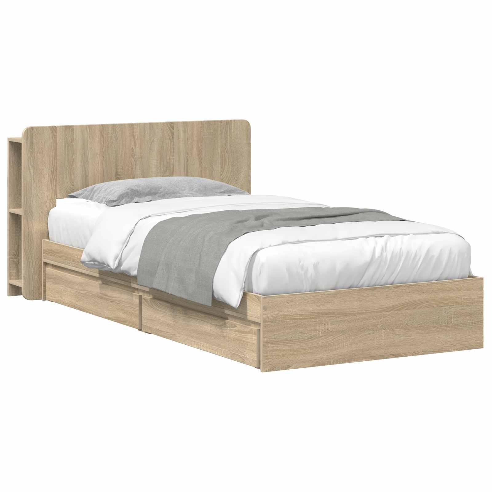Sengestel med opbevaring Sonoma-eg 90 x 200 cm Konstrueret træ