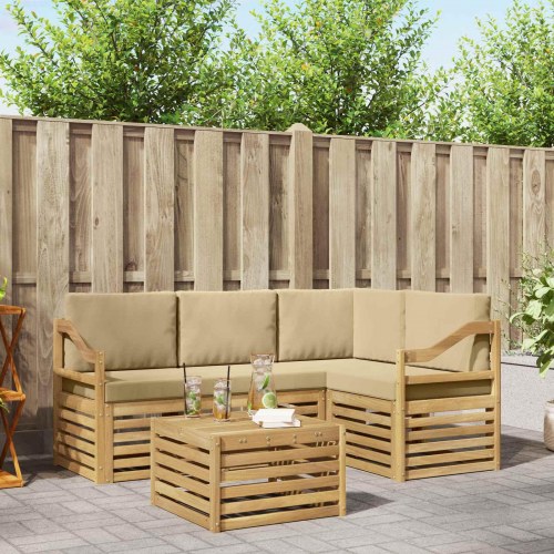 Udendørs sofagruppe 5 stk Hvid og Beige 59 x 59 x 37 cm
