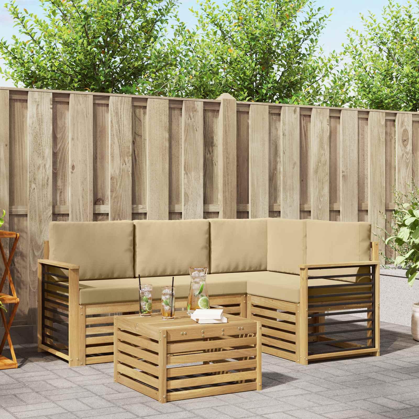 Udendørs sofagruppe 5 stk Hvid og Beige 59 x 59 x 37 cm