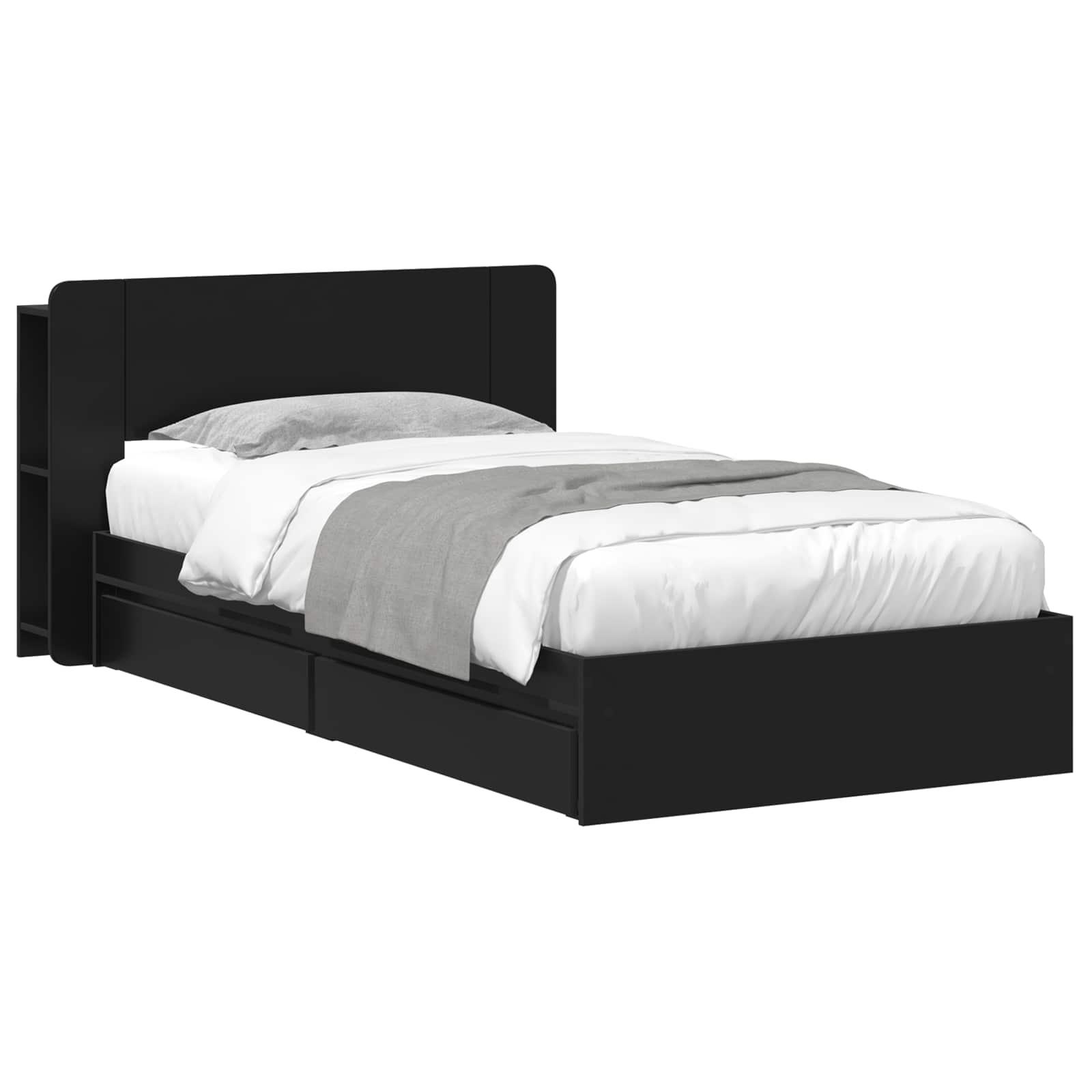 Sengestel med opbevaring Sort 100 x 200 cm Konstrueret træ