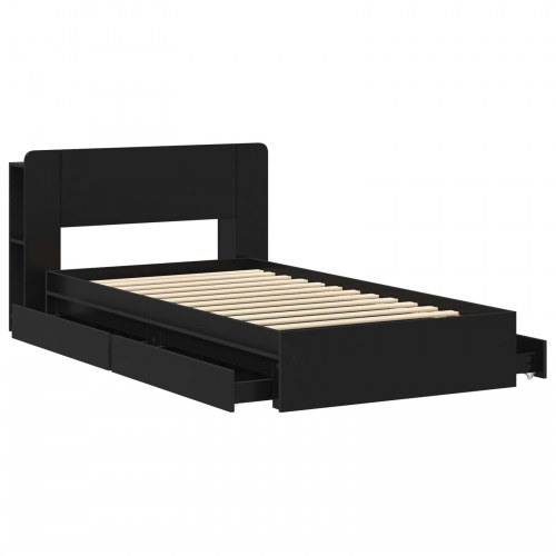 Sengestel med opbevaring Sort 100 x 200 cm Konstrueret træ