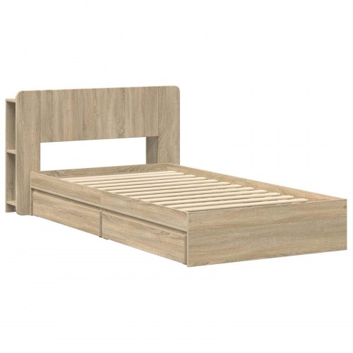 Sengestel med opbevaring Sonoma-eg 90 x 190 cm Konstrueret træ