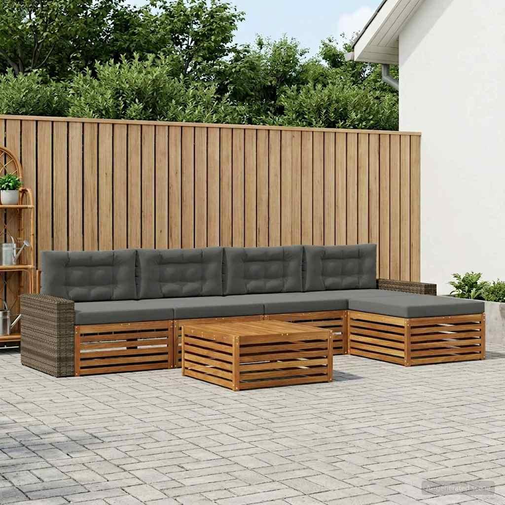 Udendørs sofagruppe 6 stk Naturlig og Antracit 79 x 79 x 37 cm