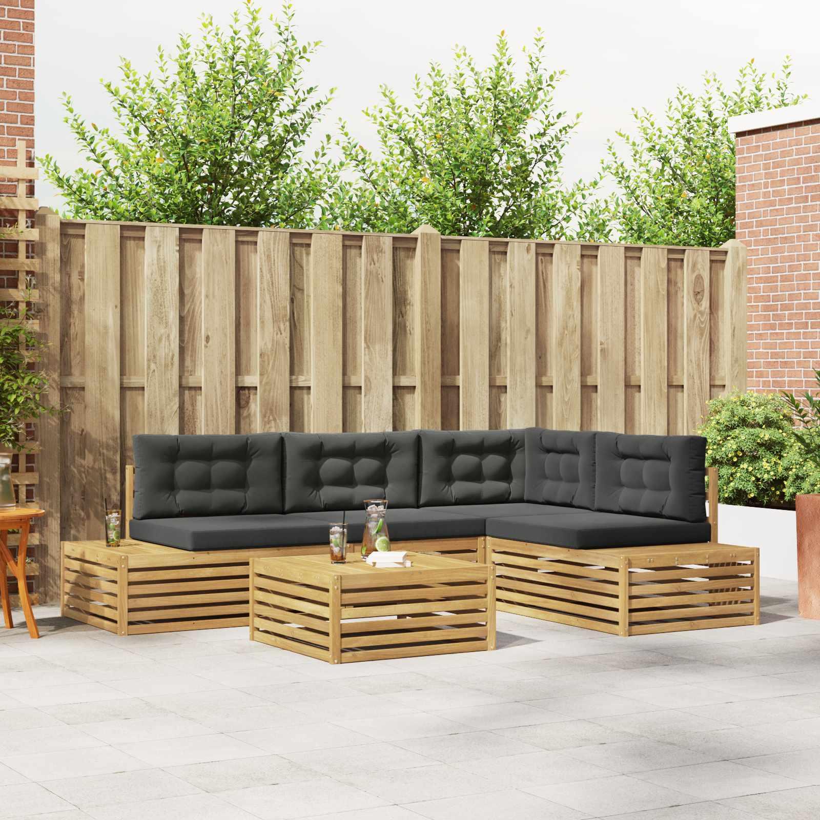 5 Stk Udendørs sofagruppe Polyester Hvid